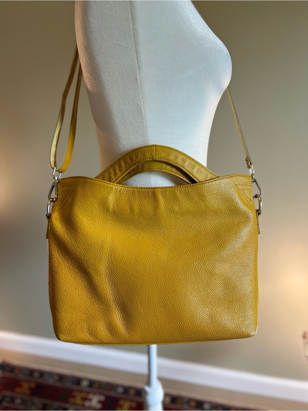 Paste Mustard Yellow Leather Shoulder Bag with Top Handle